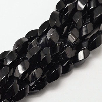 Dyed Natural Black Onyx Twist Beads Strands, 16x8mm, Hole: 1mm, about 25pcs/strand, 15.7 inch