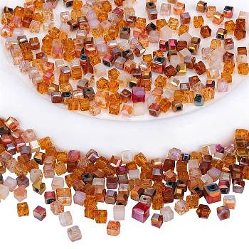 2 Bags Imitation Artificial Crystal Glass Beads, Faceted Cube, Mixed Style, Brown, 4x4x4mm, Hole: 1.2mm, about 100pcs/bag