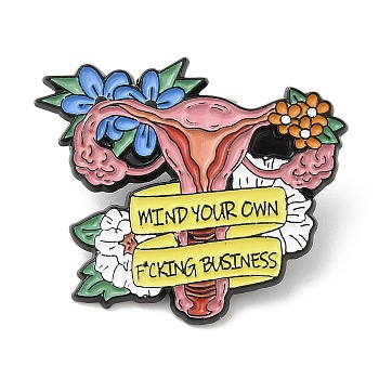 Body Organ & Flower Theme Enamel Pins, Electrophoresis Black Alloy Badge for Backpack Clothes, Uterus, Light Coral, 28.5x33x1mm