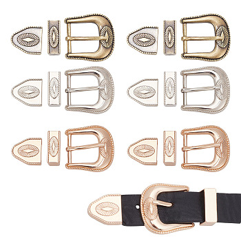 WADORN 6 Sets 3 Colors Belt Alloy Buckle Sets, include Roller Buckle, Rectangle Silder Charm, Triangle Zipper Stopper, Mixed Color, 39x38x7mm, 2 sets/color