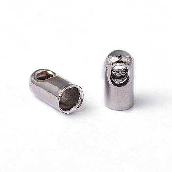 Brass Cord Ends, Nickel Free, Platinum, 4.5x2.1mm, Hole: 1mm, Inner Diameter: 1.5mm