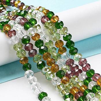 Glass Beads Strands, Faceted, Rondelle, Olive Drab, 6x5mm, Hole: 1mm, about 85~88pcs/strand, 16.1~16.5 inch(41~42cm)