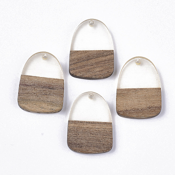 Transparent Resin & Walnut Wood Pendants, Teardrop, Clear, 28x20x3~4mm, Hole: 2mm