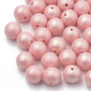 Spray Painted Style Acrylic Beads, Rubberized, Round, Salmon, 10mm, Hole: 1.5mm