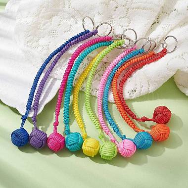Outdoor Polyester & Spandex Cord Ropes Braided Wood Ball Keychains(KEYC-JKC00570)-4