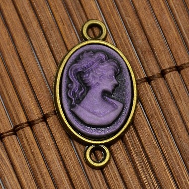 Nickel Free Antique Bronze Alloy Cabochon Connector Settings and 13x18mm Purple Resin Cameo Lady Head Portrait Cabochons Sets(DIY-X0081-NF)-2