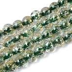 Crackle Transparent Glass Beads Strands, Round, with Gold Foil, Green, 8~8.5mm, Hole: 0.8~0.9mm, about 103~105pcs/strand, 30.51 inch(77.5~78.5cm)(X1-GLAA-N030-8mm-01F)