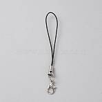 Nylon Rope and Zinc Alloy Lobster Clasp Mobile Straps, with Iron Rings, Black, 7cm(FIND-WH20019-104A)