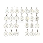 304 Stainless Steel with White Shell Pendants, Stainless Steel Color, Flat Round with Letter Charm, Letter A~Z, 18x16x1.5mm, Hole: 3x6mm(STAS-G268-01-P)