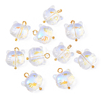 10Pcs Glass Pendants, Cat, with Golden Brass Ball Head Pins, Clear AB, 16mm, Hole: 2.7mm(PALLOY-YW00061-01)
