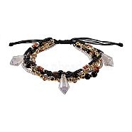 Sparkling Glass Seed Beads 5 Layered Anklet, Natural Black Onyx & Non-magnetic Synthetic Hematite Beads Anklet, Diamond Pointed Clear Beads Anklet for Women, Golden, Inner Diameter: 2-1/2~4-1/4 inch(6.5~10.8cm)(AJEW-SW00006-04)