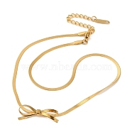 304 Stainless Steel Snake Chain Necklaces, Bowknot, Golden, 13.39 inch(34cm)(NJEW-Q339-01G)