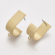 Iron Stud Earring Findings, with Steel Pins and Loop, Matte Gold Color, 25x10mm, Hole: 1.2mm, Pin: 0.7mm(X-IFIN-S703-28)