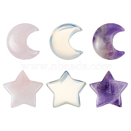 CHGCRAFT 6Pcs 6 Style Natural & Synthetic Gemstone Beads, No Hole, Tumbled Stone, Star & Moon, 29~30x26~30.5x8.5~10mm, 1pc/style(G-CA0001-46)