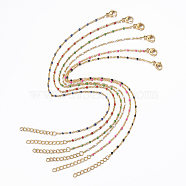 304 Stainless Steel Cable Chain Anklets, with Enamel Links, Golden, Mixed Color, 9 inch(23cm), 1.5~2mm(AJEW-H010-01)