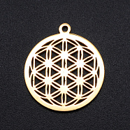 201 Stainless Steel Sacred Geometry Pendants, Spiritual Charms, Filigree Joiners Findings, Laser Cut, Flower of Life, Golden, 22x19.5x1mm, Hole: 1.4mm(STAS-S105-JN899-2)