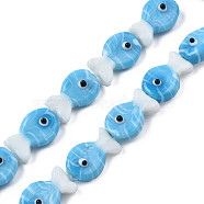 Handmade Lampwork Beads Strands, Fish, Deep Sky Blue, 19~20x12.5x9mm, Hole: 0.8mm, about 25pcs/strand, 18.90 inch(48cm)(LAMP-N021-41-A02)
