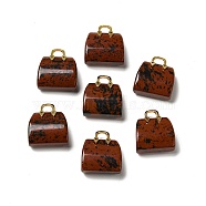 Natural Mahogany Obsidian Brass Pendants, Handbag Charms, Golden, 27.5x26x12mm, Hole: 6.3x5mm(KK-E274-01G-11)