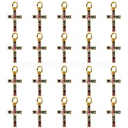 20Pcs Brass Micro Pave Colorful Cubic Zirconia Pendants, Cross, Golden, 16x9x2mm, Hole: 3mm(ZIRC-SZ0001-82)