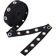 Cotton Ribbons with Eyelet Ring and Metallic Wire Twist Ties, Black, 1 inch(25mm), 6 yards/bag(SRIB-BC0001-06)