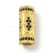 Brass Micro Pave Black Cubic Zirconia Beads, Dumbbell, Real 18K Gold Plated, 17x7mm, Hole: 4mm(KK-G493-35G)