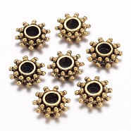 Tibetan Style Alloy Spacer Beads, Flower, Antique Golden, Lead Free & Cadmium Free & Nickel Free, 9x3mm, Hole: 2.5mm(X-GLFH10384Y-NF)
