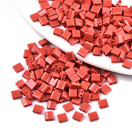 2-Hole Glass Seed Beads, Opaque Colours, Rectangle, Tomato, 5x4.5~5.5x2~2.5mm, Hole: 0.5~0.8mm, about 1180pcs/bag(SEED-S031-L-ST45)