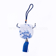 Silk Packing Pouches, Vintage Scented Sachet Perfume Bag, with Tassel, White, 32~34cm(ABAG-L005-E03)