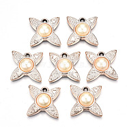 UV Plating Acrylic Pendants, with ABS Plastic Imitation Pearl Beads, Star, Light Gold, 22.5x22.5x8mm, Hole: 2mm(OACR-Q180-012)