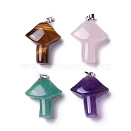 Natural Mixed Stone Pendants, with Platinum Tone Brass Snap on Bails, Mushroom Charms, 27~28.5x22~23x9.5~10.5mm, Hole: 5x4mm(G-B035-01)