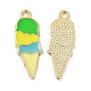 Summer Theme Alloy Enamel Pendants, Ice Cream Charms, Golden, Green, 26x10x1mm, Hole: 2mm(ENAM-B050-07G-05)