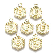 Alloy Pendants, Cadmium Free & Nickel Free & Lead Free, Hexagon with Letter, Real 18K Gold Plated, Letter.B, 17.5x13x2mm, Hole: 2mm(PALLOY-N157-003B-NR)