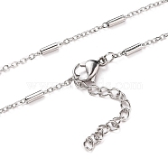 304 Stainless Steel Cable Chain Necklaces, with Tube Beads and Lobster Claw Clasps, Stainless Steel Color, 17-7/8 inch(45.5cm)(NJEW-JN03169-02)