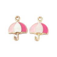 Alloy Enamel Pendants, Cadmium Free & Lead Free, Golden, Umbrella Charm, Pink, 12x16.5x2mm, Hole: 1.5mm(ENAM-R149-07A-G)