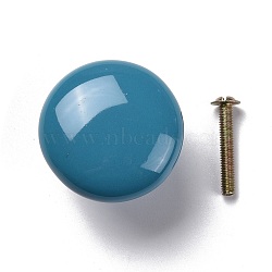 Round-shaped Porcelain Cabinet Door Knobs, Kitchen Drawer Pulls Cabinet Handles, with Iron Screws, Steel Blue, 28x38mm(FIND-Z004-17C)