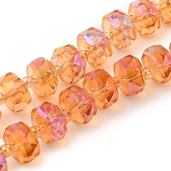 Transparent Electroplate Glass Beads Strands, Full Rainbow Plated, Faceted, Rondelle, Dark Orange, 10x6mm, Hole: 1.2mm, about 60pcs/strand, 19.69''(50cm)(EGLA-P062-01A-FR02)