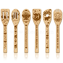 6Pcs Bamboo Spoons & Knifes & Forks, Flatware for Dessert, Elephant, 60x300mm, 6 style, 1pc/style, 6pcs/set(AJEW-WH0411-018)