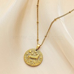 Constellation Coin Stainless Steel Pendant Necklace for Women, Golden, Aries, 17.72 inch(45cm)(PW-WG95399-05)