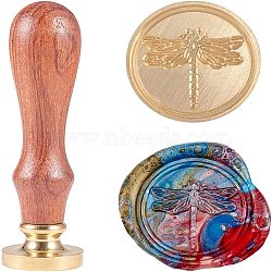 DIY Scrapbook, Brass Wax Seal Stamp and Wood Handle Sets, Dragonfly Pattern, Golden, 89.5mm, Stamps: 2.45x1.45cm(AJEW-WH0098-05C)