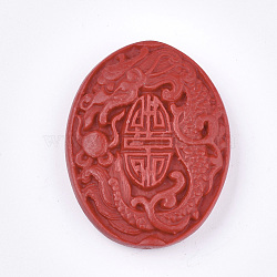 Cinnabar Beads, Carved Lacquerware, Oval with Dragon, Red, 51x39x11mm, Hole: 1.8mm(CARL-T001-06)