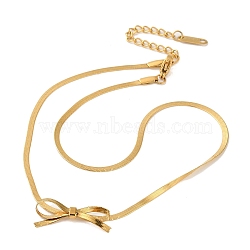 304 Stainless Steel Snake Chain Necklaces, Bowknot, Golden, 13.39 inch(34cm)(NJEW-Q339-01G)