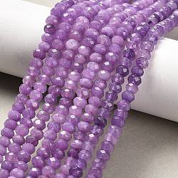 Natural White Jade Bead Strands, Dyed, Faceted, Rondelle, Dark Orchid, 4x3mm, Hole: 1mm, about 110~113pcs/strand, 13.78~14.17 inch(35~36cm)(X-G-R409-3x5-05)