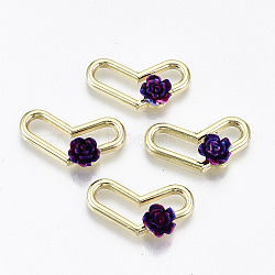 Rack Plating Open Back Bezel, For DIY UV Resin, Epoxy Resin, Pressed Flower Jewelry, with Resin, Cadmium Free & Nickel Free & Lead Free, Heart with Purple 3D Flower, Light Gold, 11x21x5mm(PALLOY-N155-47-NR)