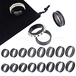 16Pcs 16 Style 201 Stainless Steel Grooved Finger Ring Settings, Ring Core Blank, for Inlay Ring Jewelry Making, Electrophoresis Black, US Size 5 1/4(15.9mm)~US Size 14(23mm), 1pc/style(STAS-UN0044-16)