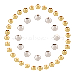 ARRICRAFT Brass Beads, Round, Platinum & Golden, 4mm, Hole: 1.5~2mm & 3x2.5mm, Hole: 1.5mm, 2 colors, 100pcs/color, 200pcs/box(KK-AR0001-25)