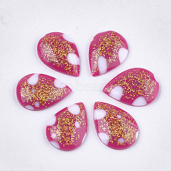 Epoxy Resin Cabochons, with Glitter Powder, Teardrop, Medium Violet Red, 13.5~14x10x3mm(CRES-S361-02E)