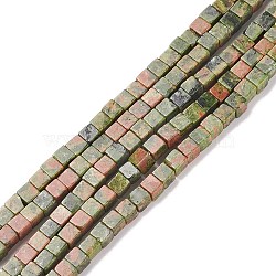 Natural Unakite Beads Strands, Cube, 4~4.5x4~4.5x4~4.5mm, Hole: 1mm, about 92pcs/strand, 15.35''(39cm)(X-G-F631-K19)