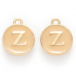 Golden Plated Alloy Enamel Charms, Cadmium Free & Lead Free, Enamelled Sequins, Flat Round with Letter, Wheat, Letter.Z, 14x12x2mm, Hole: 1.5mm(ENAM-S118-06Z)
