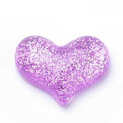 Resin Cabochons, with Glitter Powder, Heart, Medium Orchid, 16.5x21.5x6~7mm(CRES-Q197-55D)