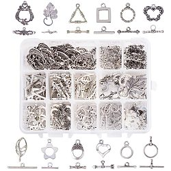 Tibetan Style Toggle Clasps, Antique Silver, 14x10.8x3cm, 8sets/kind, 96sets/box(TIBE-PH0004-20AS-WH)